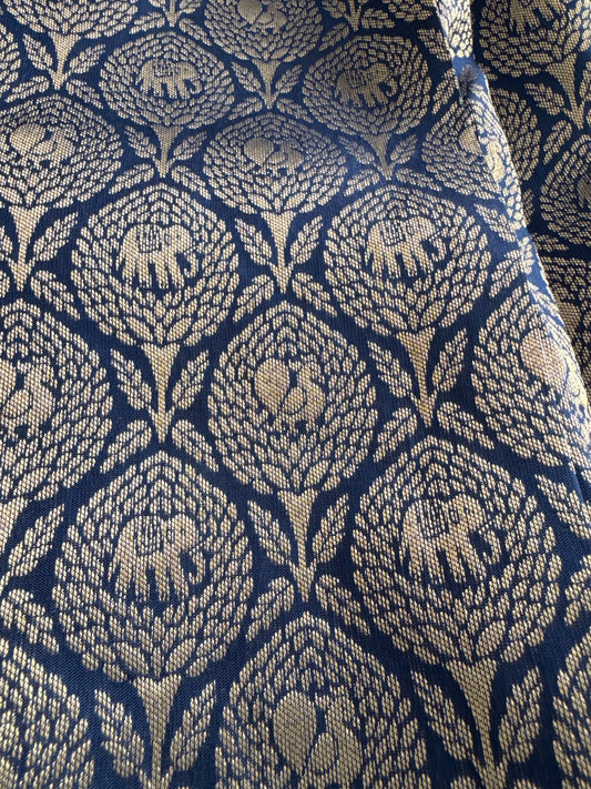 Blue Silver Elephant Peacock Saree
