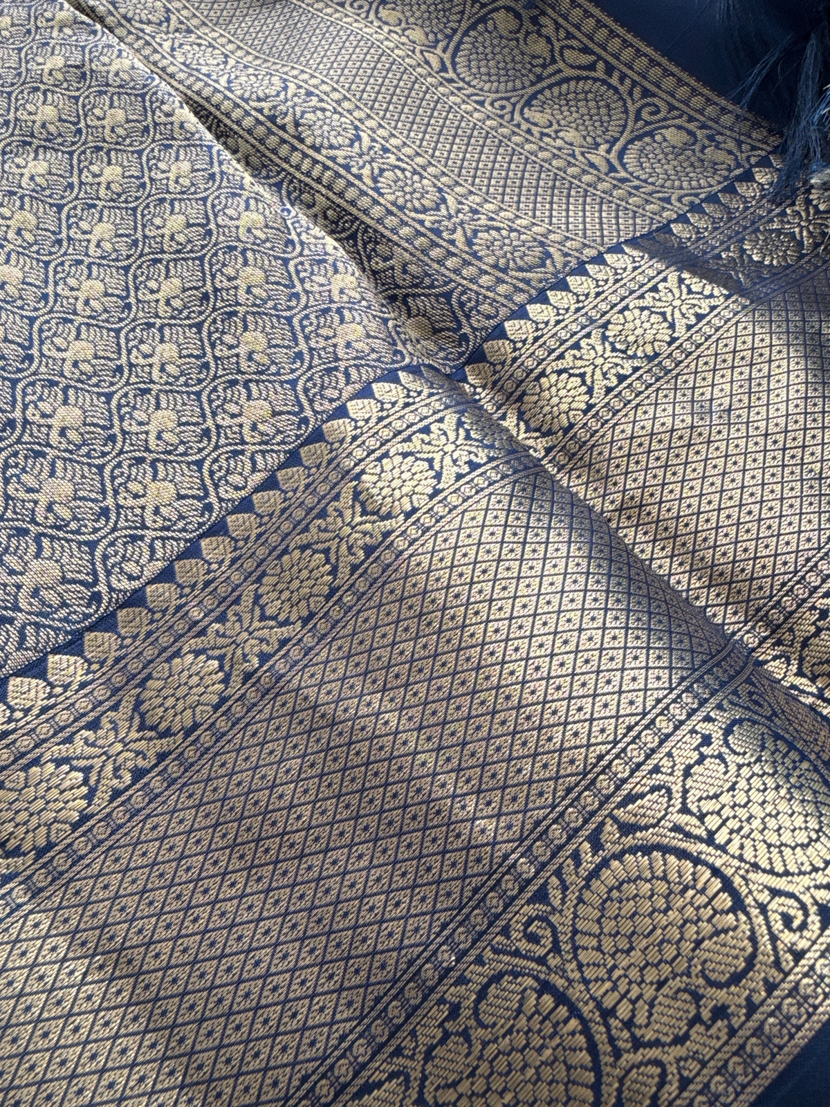 Blue Silver Elephant Peacock Saree